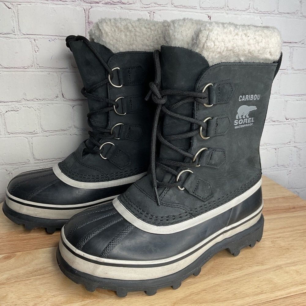 Sorel Caribou 40179 Black Waterproof Winter Snow Boots Women Size 6